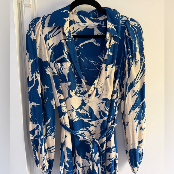 Zara Blue & Cream Patterned Dress - size S - Picture 1 of 5